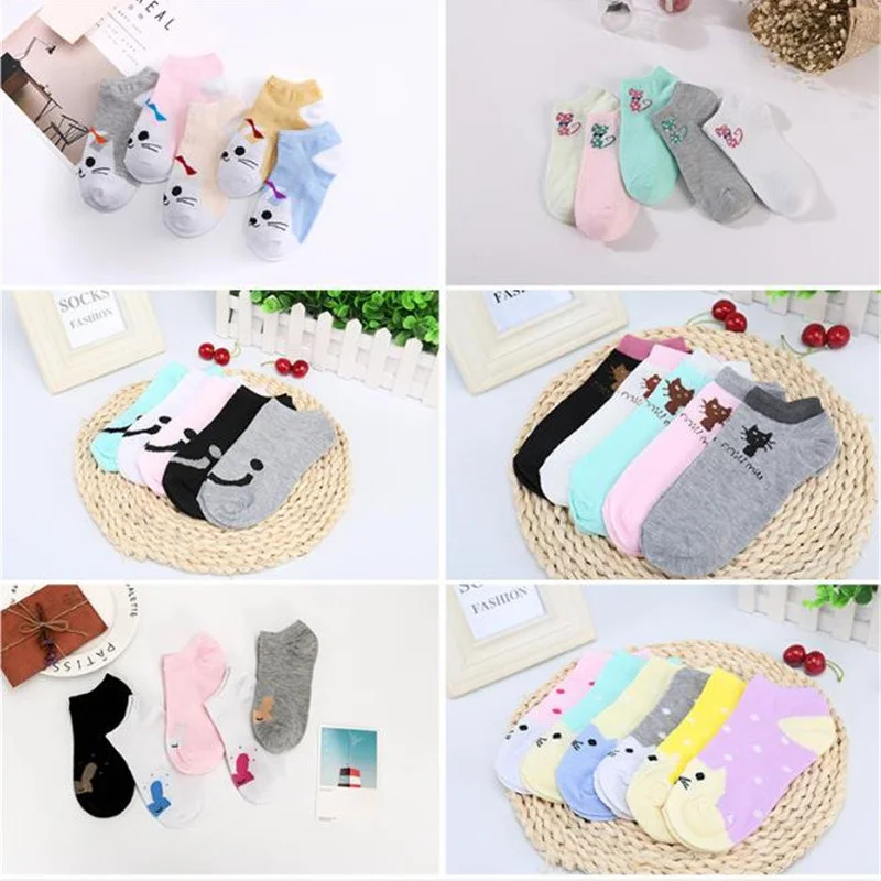 

Korean 5Pairs/lot 2018 spring summer Women Fashion cotton Socks Female Cartoon Cute Short Ankle Socks Animal Print Sox Sales Hot