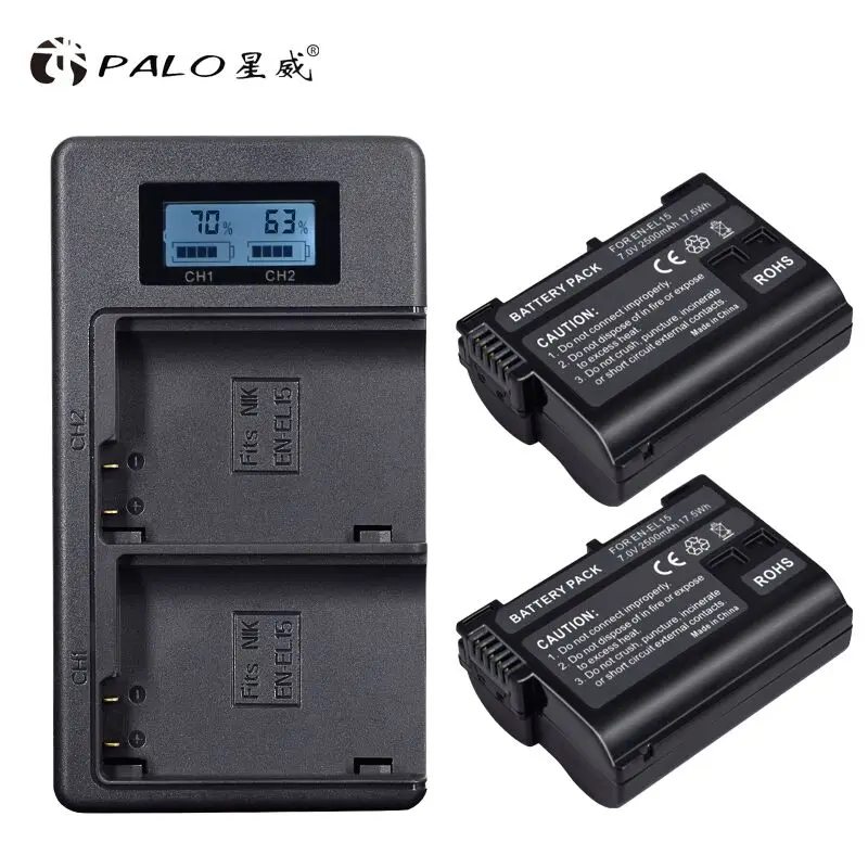 EN-EL15-C-2 2 шт. EN-EL15 RU EL15 ENEL15 EL15A Батарейки+ ЖК-дисплей Dual USB Зарядное устройство для Nikon D600 D610 D600E D800 D800E D810 D7000 D7100 d750 V1 - Цвет: EN-EL15-C-2