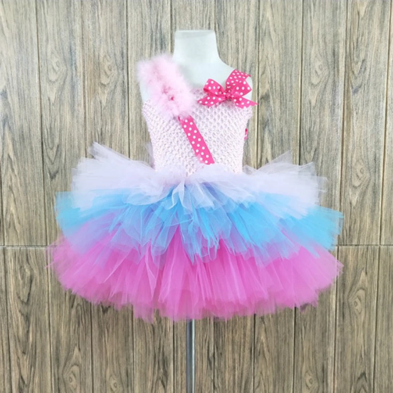 

POSH DREAM Children's Dance Costumes for Party Pink Blue Feather Fairy Kids Girl Tutu Dresses Princess Children Girl Clothes