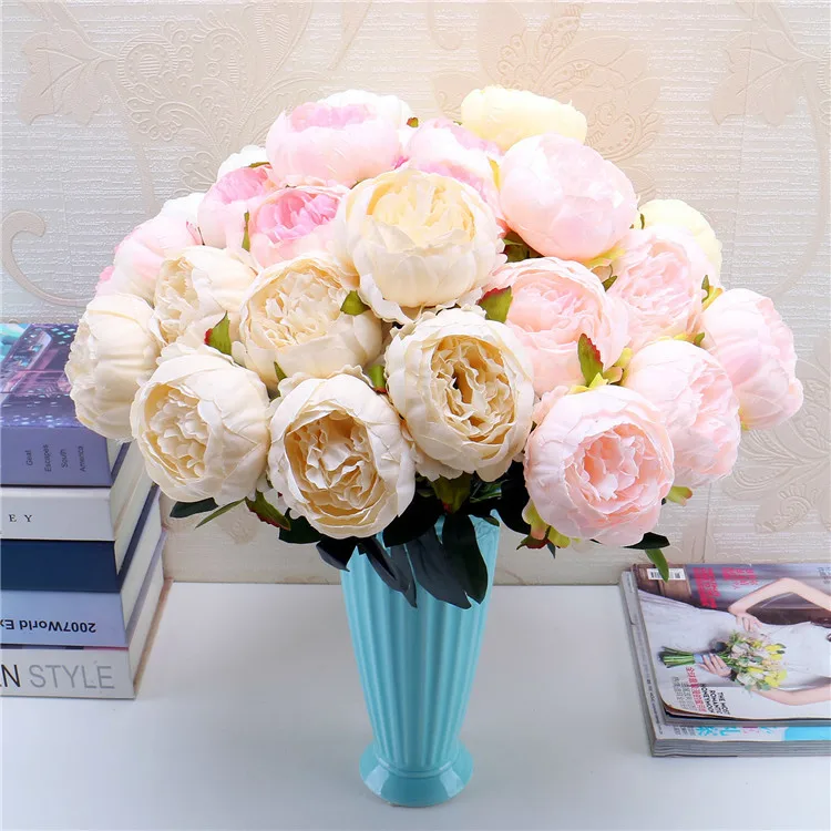 7 heads/bunch Artificial Peony Flowers for Wedding Bouquet Fake Flower for Home Garden Party Decoration DIY Bride Wreath Garland