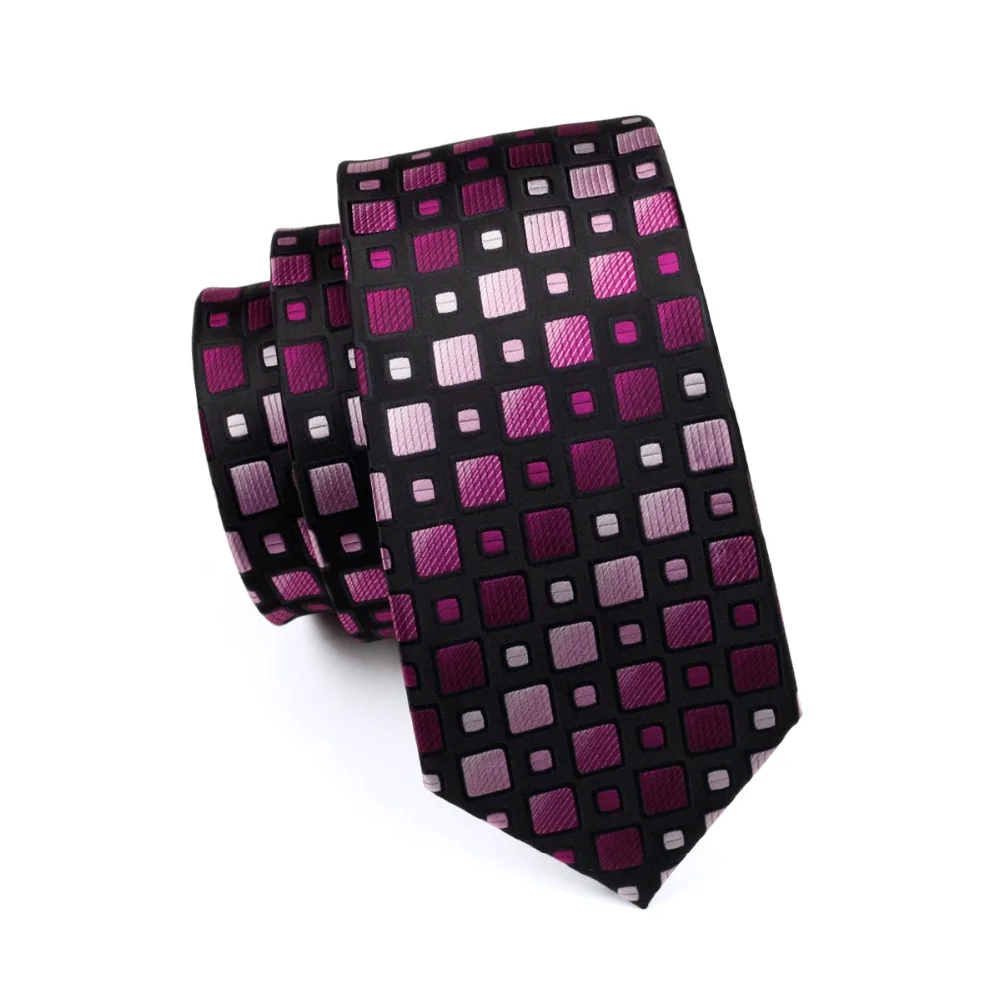 

DiBanGu Magenta Black Plaids Ties Silk Polyester Neck Tie Set 8.5CM Width Private Labels Handmade Tie For Wedding ZX-462