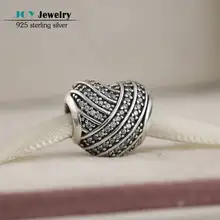 Fit pandora charms pulseras de plata 925 original de plata de ley cz micro pave líneas de amor del corazón encanta los granos para la joyería que hace