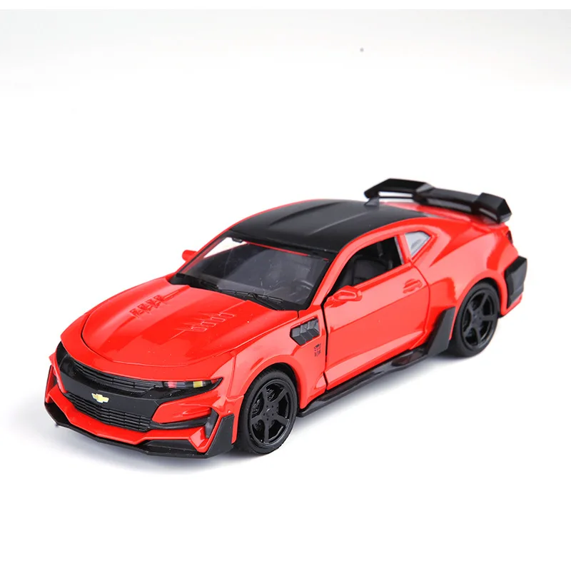 Литье под давлением Comalo Bumblebee 1:32 модель моделирования металлический автомобиль сплав автомобили транспортные средства вытяните назад игрушки коллекция подарки для детей - Цвет: Red with base
