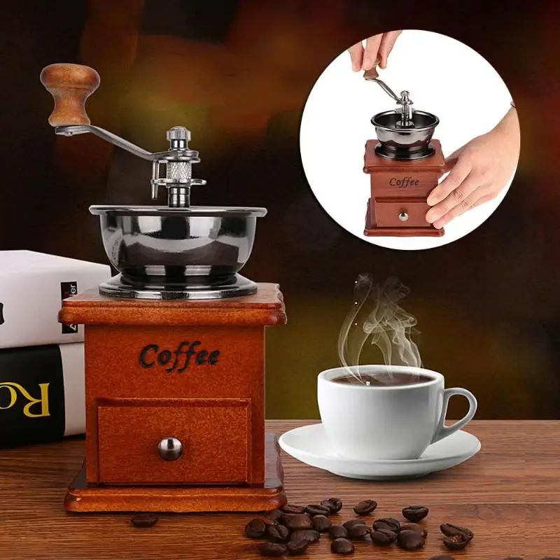 Деревянная ручная кофемолка из нержавеющей стали ретро кофе специи перец мельница кофе шлифовальные машины кухонные инструменты