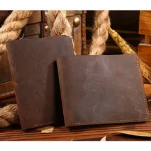 Thinkthendo 빈티지 남성 크레이지 호스 가죽 bifold 지갑 정품 가죽 지갑 카드 소지자(China)