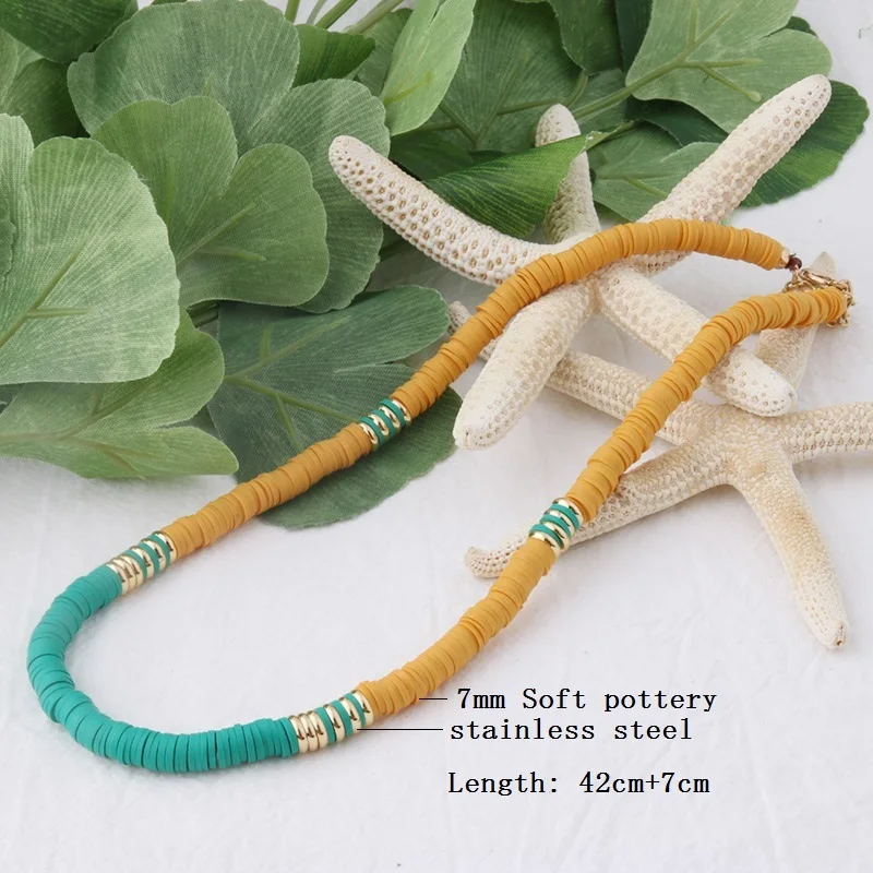 NeeFu WoFu Clay Bead Bracelet Bohemian Soft Pottery Bracelets For Women Nationality Stainless Steel Beach Colorful Jewelry bracelet jewelry