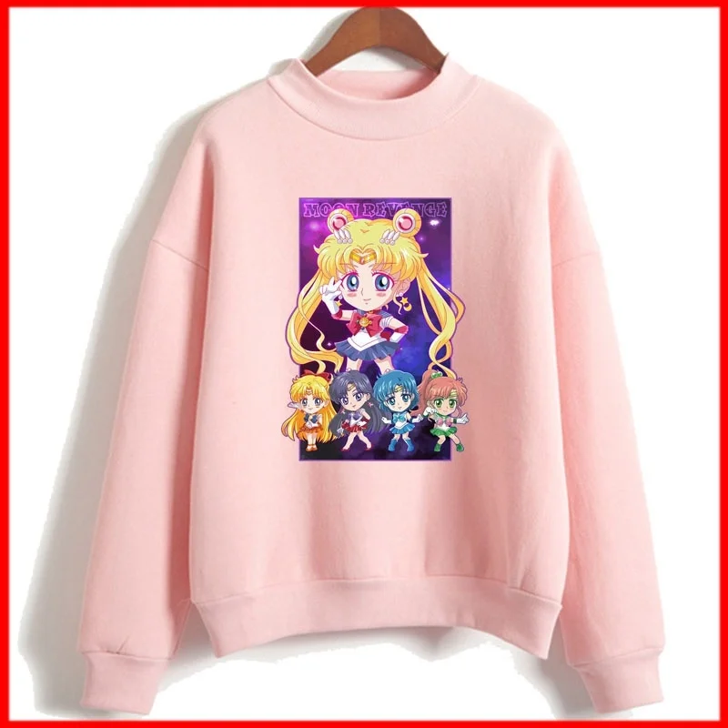 

Anime Sailor Moon Printing High Neck Sweatshirt Cute Pink Sweatshirt