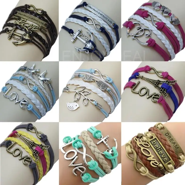New Arrival Retro Alloy Bracelet with Cute Romantic Patterns Cross Hand Woven Bracelet #2014 Free Shipping