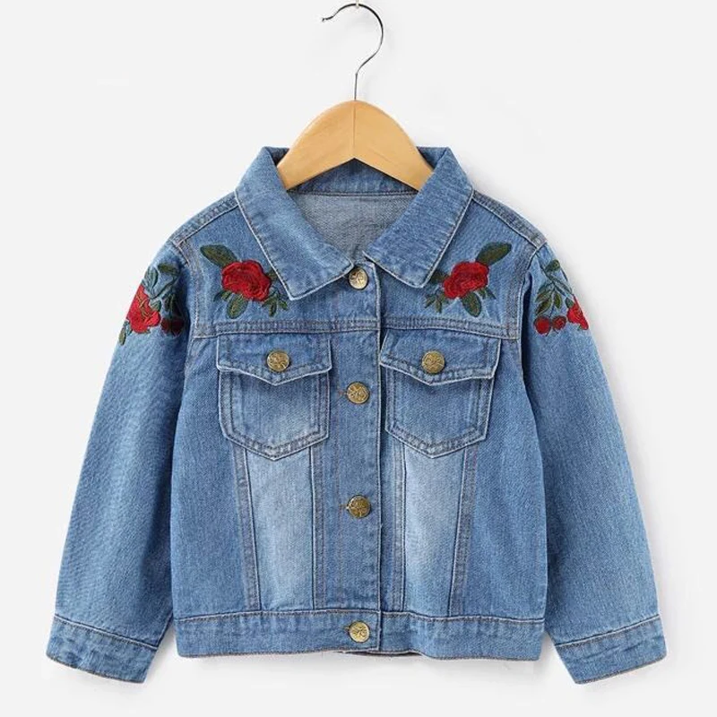 Baby Girls Denim Coats Vintage Jeans Jackets for Girls Rose Flower Embroidered Hole Jacket Overcoat Christmas Clothes For Girls