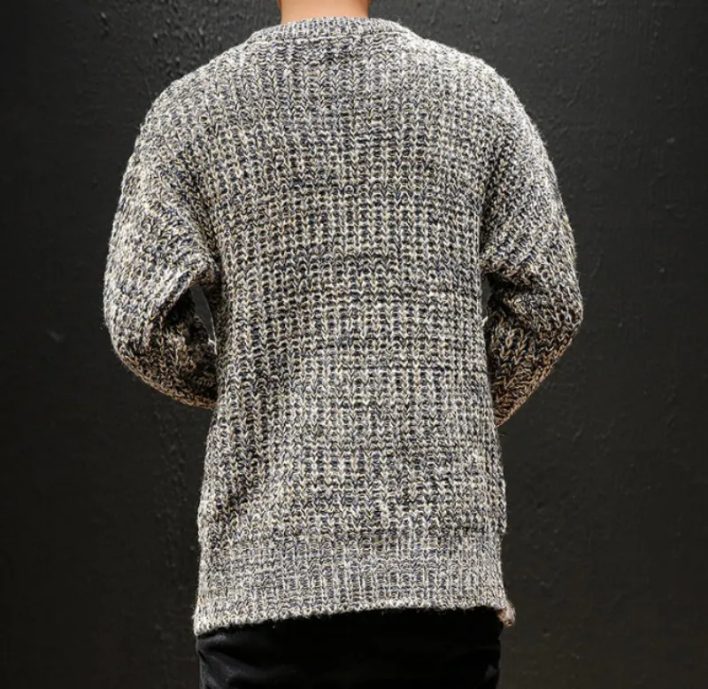 Уличный осенний мужской свитер в японском стиле, винтажный свитер с круглым вырезом, повседневный вязаный свитер для колледжа, однотонный цвет, размера плюс 5XL