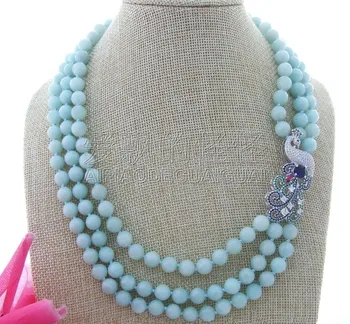 

N112912 18'' 3 Strands Round Amazonite CZ Necklace