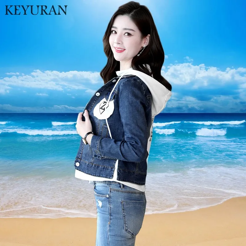 Finest  New arrival Boyfriend Patch Designs Hooded Jacket Denim Coat Women outwear Jean Jackets 2019 Button