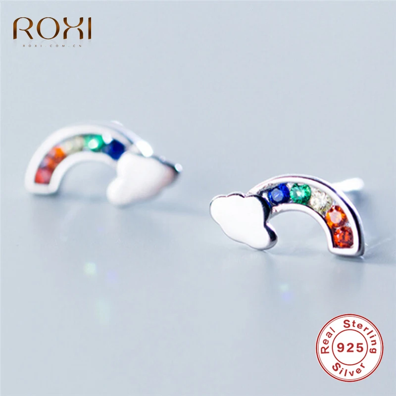 ROXI Настоящее серебро 925 проба сережки oorbellen Радуга CZ серьги-гвоздики для Для женщин подруги детские ювелирные изделия boucle d'oreille G2
