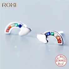 ROXI Настоящее серебро 925 проба сережки oorbellen Радуга CZ серьги-гвоздики для Для женщин подруги детские ювелирные изделия boucle d'oreille G2