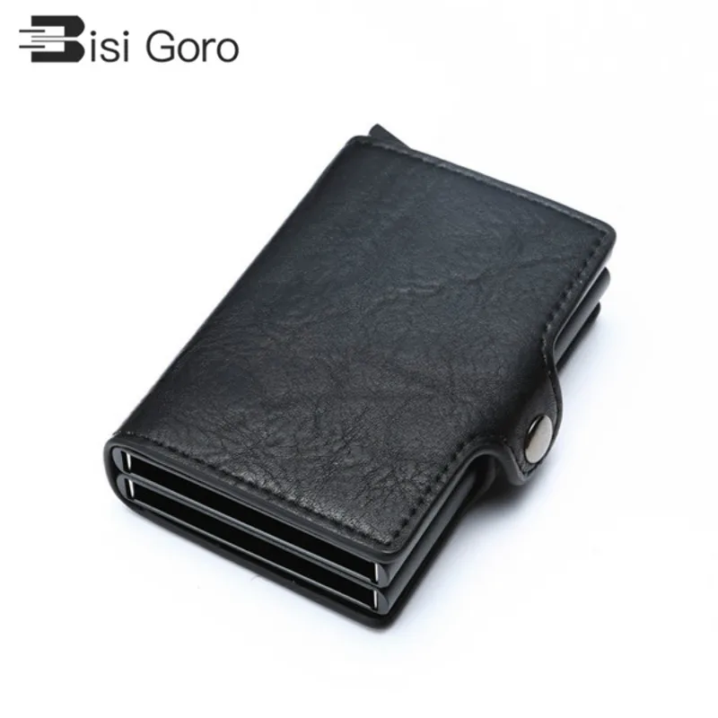 

BISO GORO 2019 Card Wallet Double Boxes Business Bank Card Case Smart Protector ID Card Holders RFID Men and Women Wallet