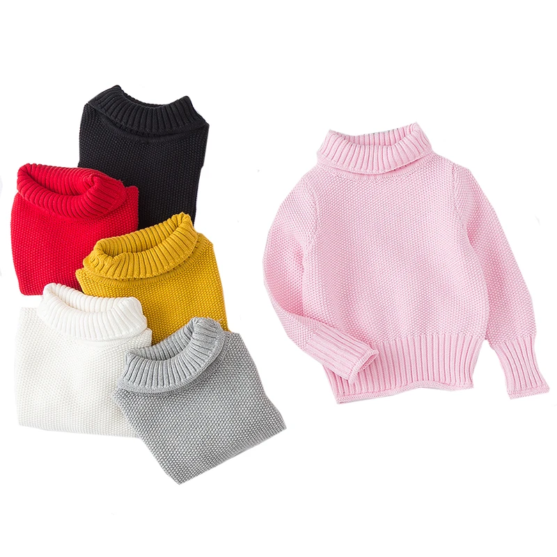 Зимние топы для девочек; осенний свитер для девочек; пуловеры; Детский Теплый вязаный свитер с высоким воротником; Одежда для маленьких девочек; топы для девочек