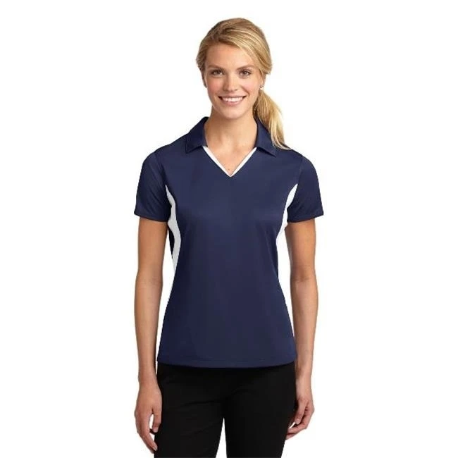 Sport-Tek LST655 Ladies Side Blocked Micropique Sport-Wick Polo T-Shirt True Navy & White - 4XL