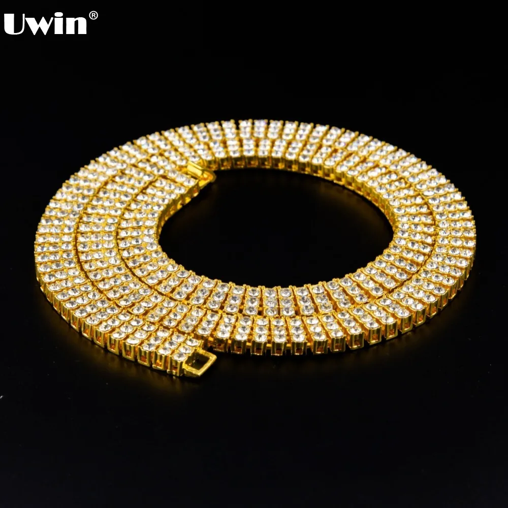 

Fashion Iced Out Bling Bling Mens Silver/Gold Color Iced Out 30" 3 Row Simulated Rhinestones Hip-Hop Chain Necklace For Men