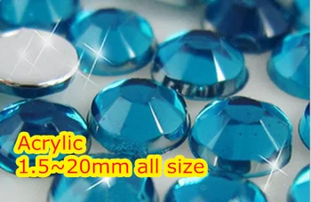 

BlueZircon Color~1.5mm~12mm All Size Choice Flat Back Round Acrylic rhinestone,Acrylic Resin 3D Nail Art / Garment Rhinestone