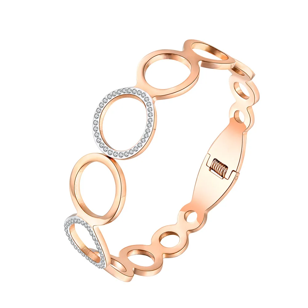 

Stainless Steel Various Sizes Circles Rhinestone Cuff Bangles Bracelets Lovers Jewelry Valentine's Day Gift B18063