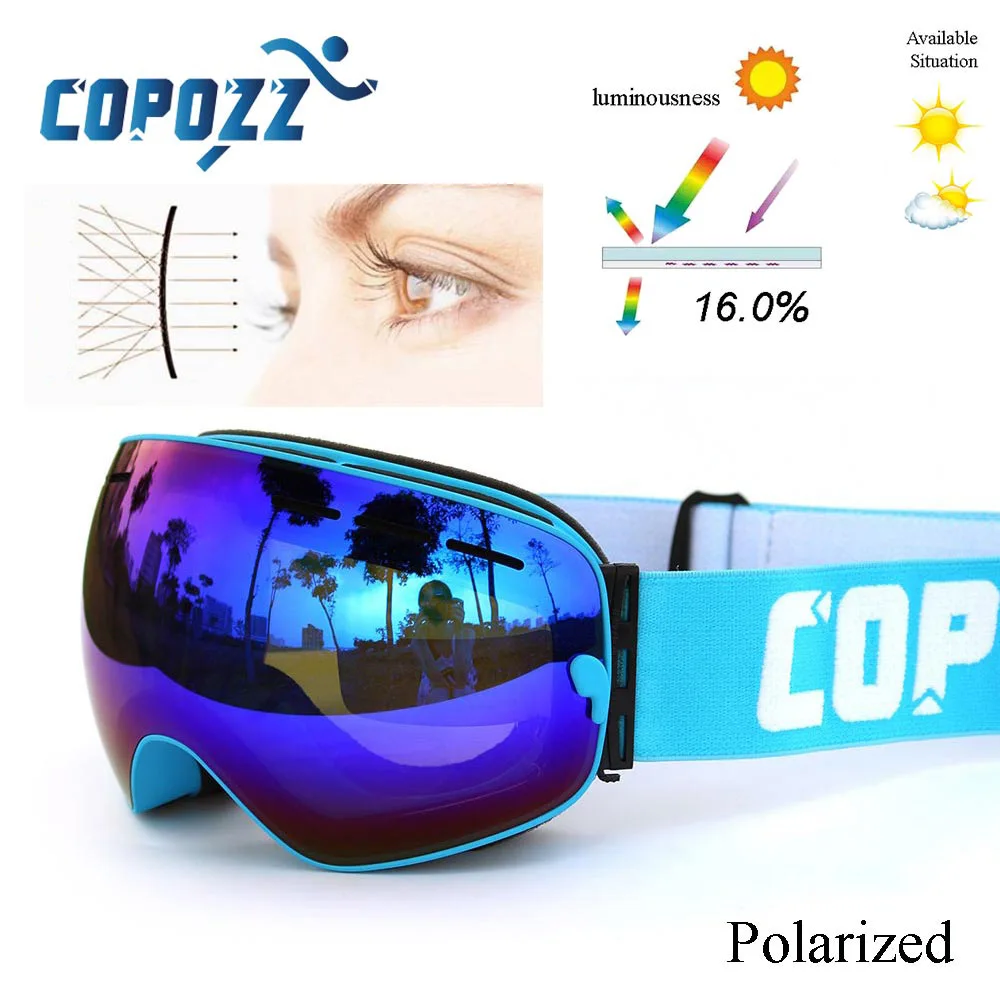 COPOZZ Новые поляризованные лыжные очки двойные линзы для сноуборда UV400 Sneeuwbril противотуманные лыжные очки для катания на лыжах Взрослые снежные очки GOG-201P