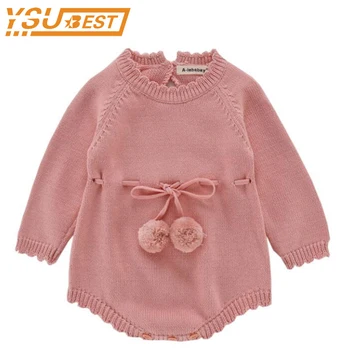 

New 2018 Baby Rompers Baby Girls Clothes Long Sleeve Knitted Romper Baby Ruffles Jumpsuit Toddler Kids Overalls Children Outfits