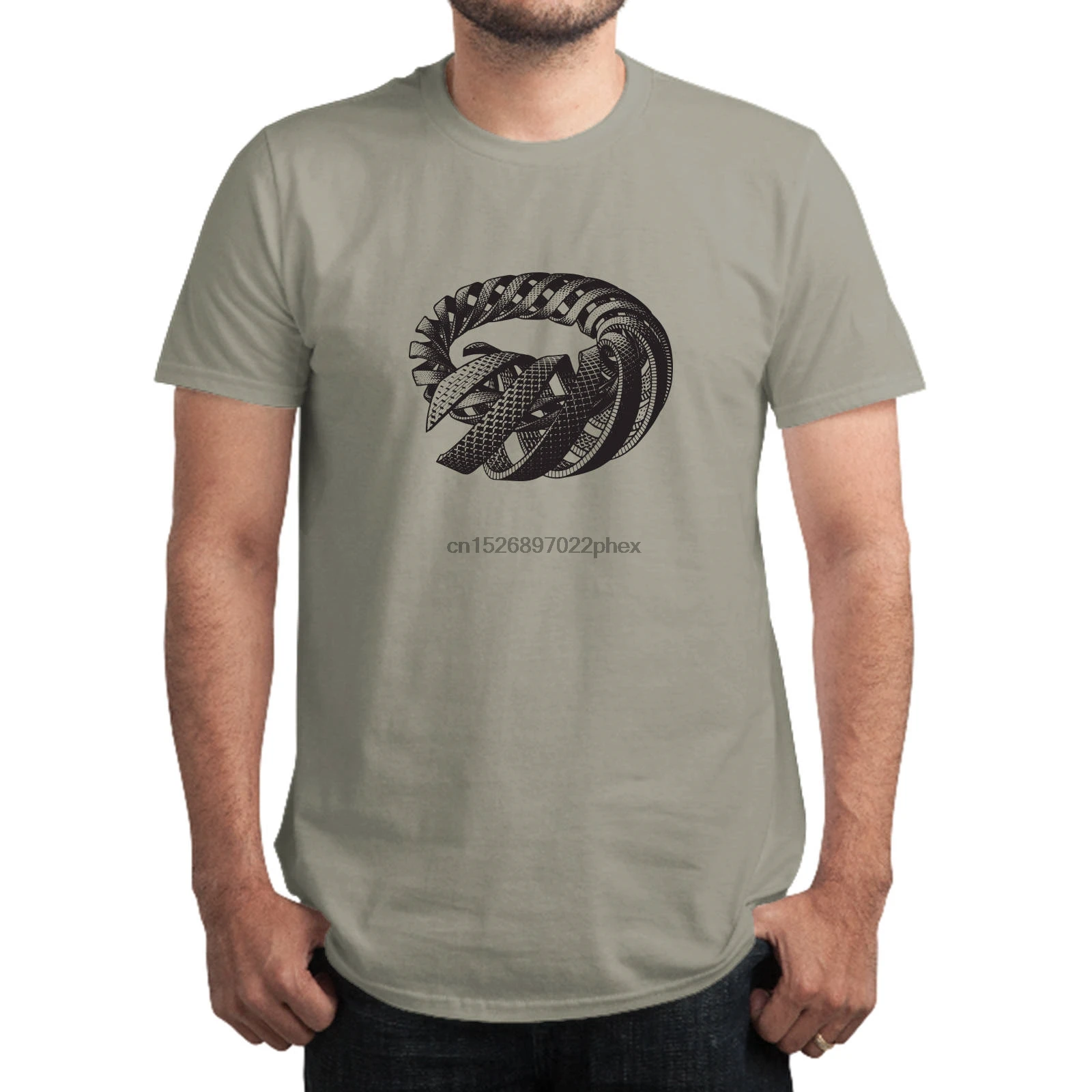 

Spiral T-shirt Escher Unisex Hand Printed Black on Zinc Silkscreen Cotton Gift for Him Mens Fashion Screen print men t shirt