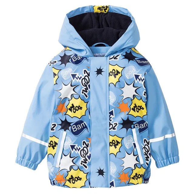 2018 Autumn Winter 2-7 Years Children PU Jackets Warm Waterproof Windbreak Outdoors Clothes Hooded Fleece Boys Raincoat Poncho