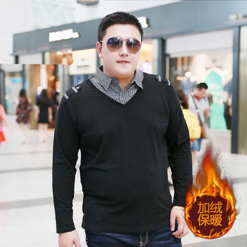 

Winter plus size XL lapel long sleeve Shirt collar large size men's plus velvet T-shirt shirt collar male 7XL 140kg