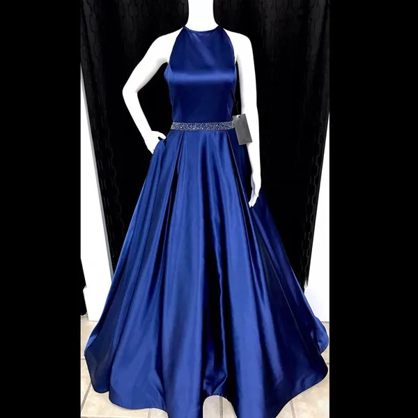 HONGFUYU элегантные атласные бальные платья для выпускного вечера Длинные с бусинами пояса накидки для официальных мероприятий вечерние с карманами вечерние платья - Цвет: Royal Blue
