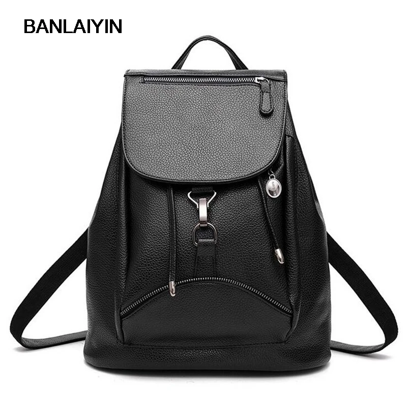 Nice Fashion Women Backpack Leather Black Shoulder Bag Big School Bags For Teenagers Girls Travel Bag