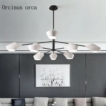 

Nordic modern simple black and white LED chandelier living room restaurant post-modern creative personality iron pendant lamp