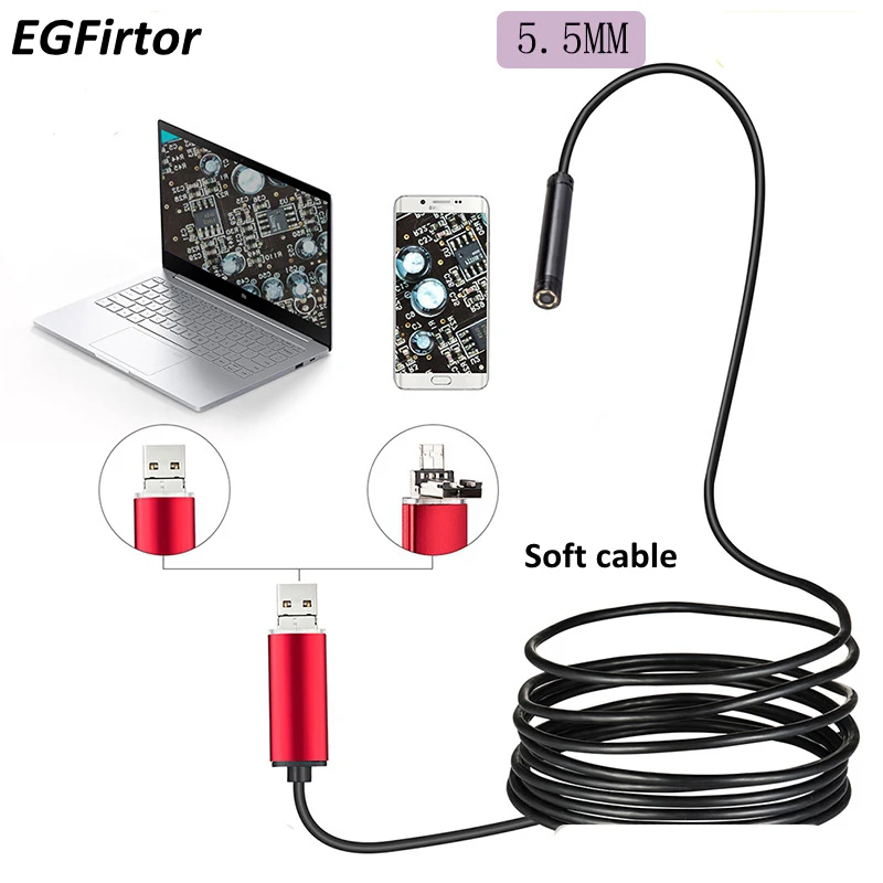 5.5mm Lens Endoscope USB OTG Snake Endoscope Waterproof Inspection Pipe Camera Borescope For Android Phone PC 1