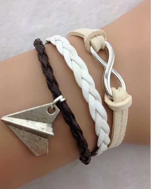 

1pc airplane Charm Bracelet in silver--- Leather Bracelet 1802 Min order 10$