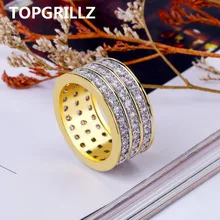 TOPGRILLZ стиль хип-хоп Рок микро проложить кубический циркон кольцо полный Iced Out Bling медь золото цвет кольца для мужчин ювелирные изделия