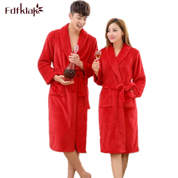 Фланелевые Длинные платья зимний халат с длинными рукавами Пижама для пары халаты красные/фиолетовые женские и мужские халаты Q340