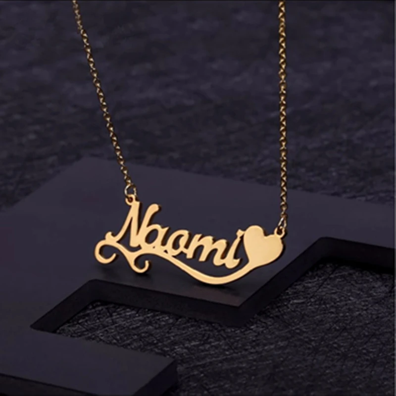 

Glamour Woman Wave Heart Necklace Jewelry Personalise Customized Name Necklace For Femme Stainless Steel Chain Gift For Women