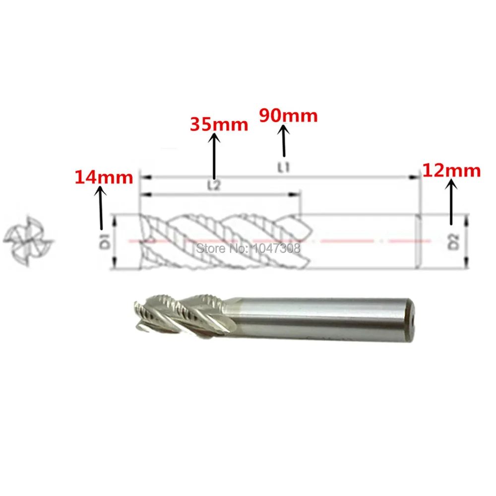 M2AL 4 Флейта конце фрезы 14 мм * 12 35 90 черновой Endmill Измельчители фрезерные станки с