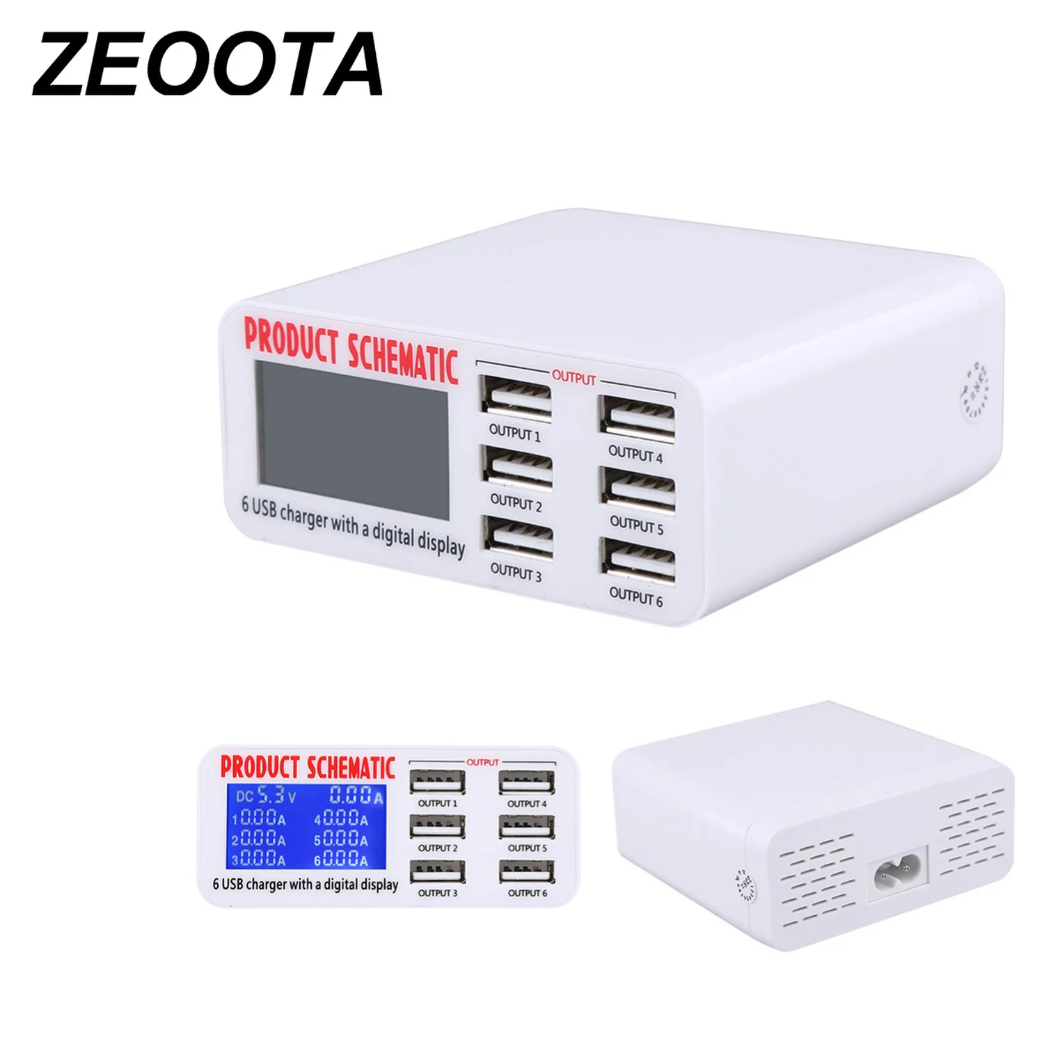 

USB Charger 6 Ports HUB Smart LED Display Mobile Phone Fast Rapid Quick Charge Station 30W 5V/6A Travel Charging Power Adapter