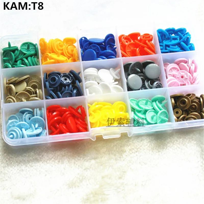 

MIX 15 colors glossy KAM snaps fastener resin snap buttons T8 caps 14mm 75 sets plastic box packing separately