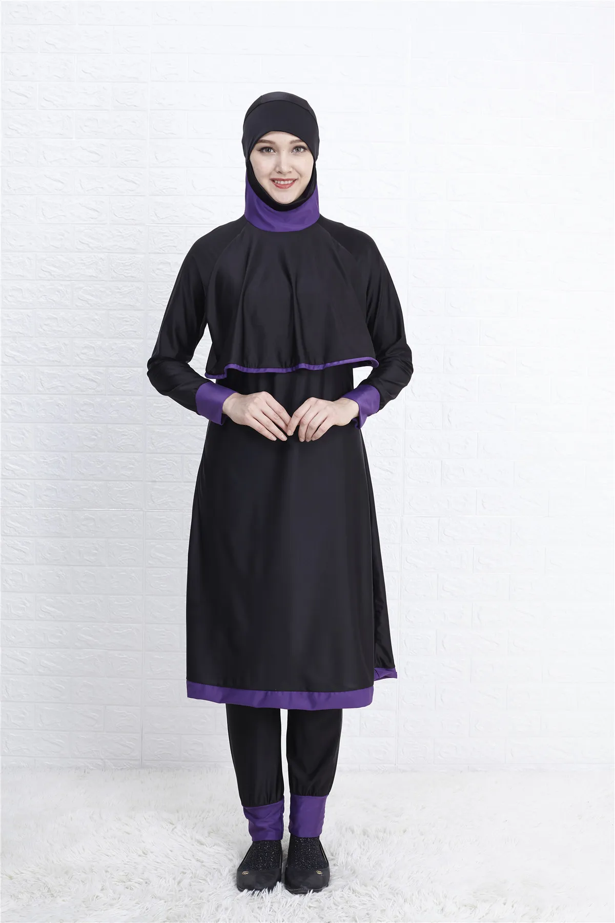 Одежда для плавания женский Мусульманский Исламский арабский Купальник бикини комплект топ и брюки плавание серфинг одежда плюс размер 4XL