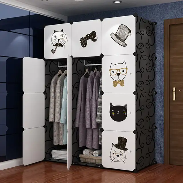 Cute Cat Pattern Resin Wardrobe Simple Installation Plastic
