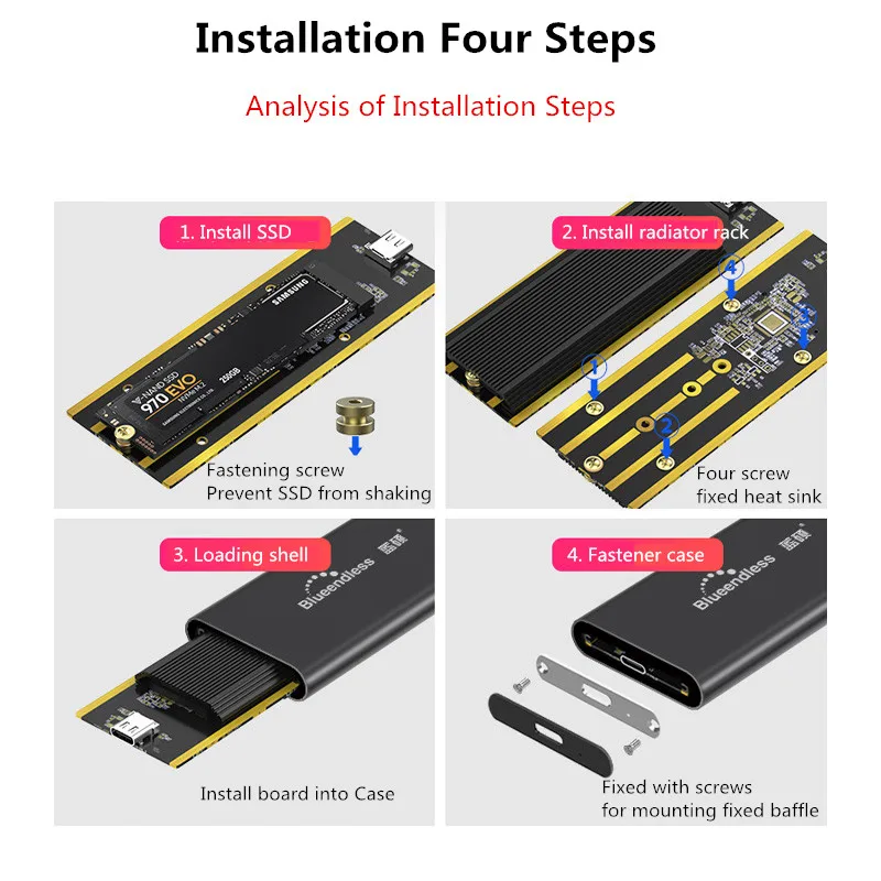 Корпус PCIE M.2 NVME SSD поддержка ключа M Type C USB3.1 2240/2280 чехол алюминиевая внешняя