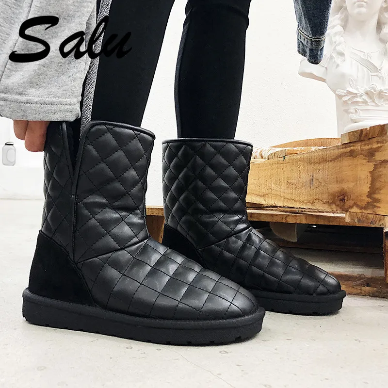 

Salu Women Cow Ankle Boots Soft Genuine Leather Warm Wool Fur Snow Boots Women for Ladies Autumn Winter Shoes Woman