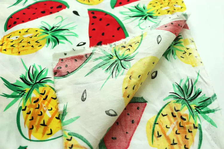 Тонкий хлопок с принтом фруктов лимон ананас арбуз вишня ткань одежда материал рубашка платье Tissu швейный текстиль 2027BL