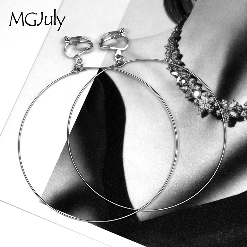 

Stainless Steel Big Circle Earrings Without Piercing Geometric Metal Round Clip Earrings No Pierced Ear Clip Minimalist Jewelry