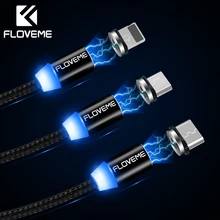 FLOVEME 360 градусов 3 в 1 Магнитный кабель для iPhone X 8 освещение Micro usb type-C светодиодный нейлоновый плетеный провод Магнитный кабель для зарядного устройства C