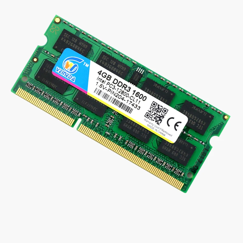 VEINEDA DDR3 4 гб 8 гб 1600NHz PC3-12800 оперативная память So-dimm совместима с ddr3 1333 PC3-10600 ddr 3 204pin для ноутбуков AMD Intel