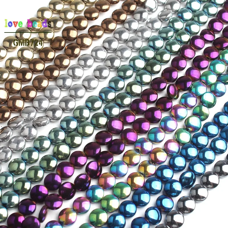 

6mm Natural Coin Spacer Beads Silver Gold Multicolor Black Hematite Stone Beads Jewelry Making 70pcs Beads