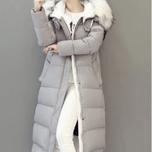 Новое поступление, зимнее Трендовое женское пуховое пальто, большой белый мех енота, капюшон, свободный, выше колена, куртка, черный, серый, xxxl 3xl